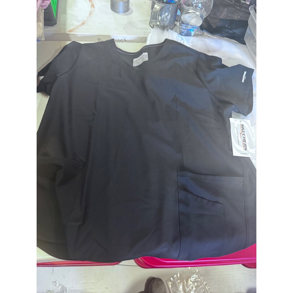 Skechers by Barco Womens Structure V-Neck Scrub Top Black 3XL SKT019